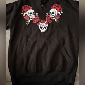 DEMI LOON Gothic Rose Skull Boyfriend fit Hoodie.  New